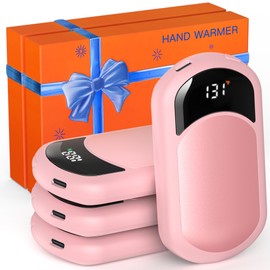 Hand Warmers Rechargeable, 4 Pack Electric Hand Warmer with Gift Box, LED Battery and Temperature Display, Quick Heating Portable Pocket Heater, for Men Women, Camping, Hunting Pink