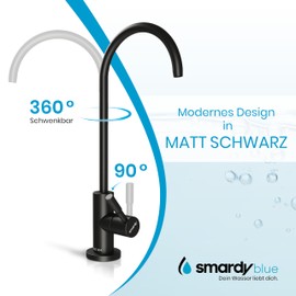 smardy Osmosis Tap Stainless Steel 360° Swivelling for Osmosis System Reverse Osmosis and Water Filter 1/4 Inch (6.35 mm) Black