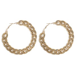 Asphire Chunky Hoop Earrings Gold Flat Cuban Link Chain Large Round Earrings Punk Lightweight Ear Jewelry Accessories for Women