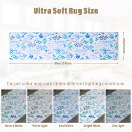 Carvapet 2x8ft Blue Coral Runner Rug – Modern Floral Low Pile Carpet for Hallway Laundry Bedroom, Non Slip Foldable Machine Washable Long Area Rug