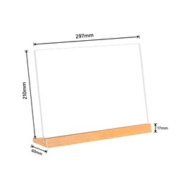 A4 Acrylic Display Stand with Wooden Base, 3 Pieces Menu Holder, Document Holder Wedding Inclined Document Holder Made of Transparent Acrylic, Pack of 3 Counter Stands