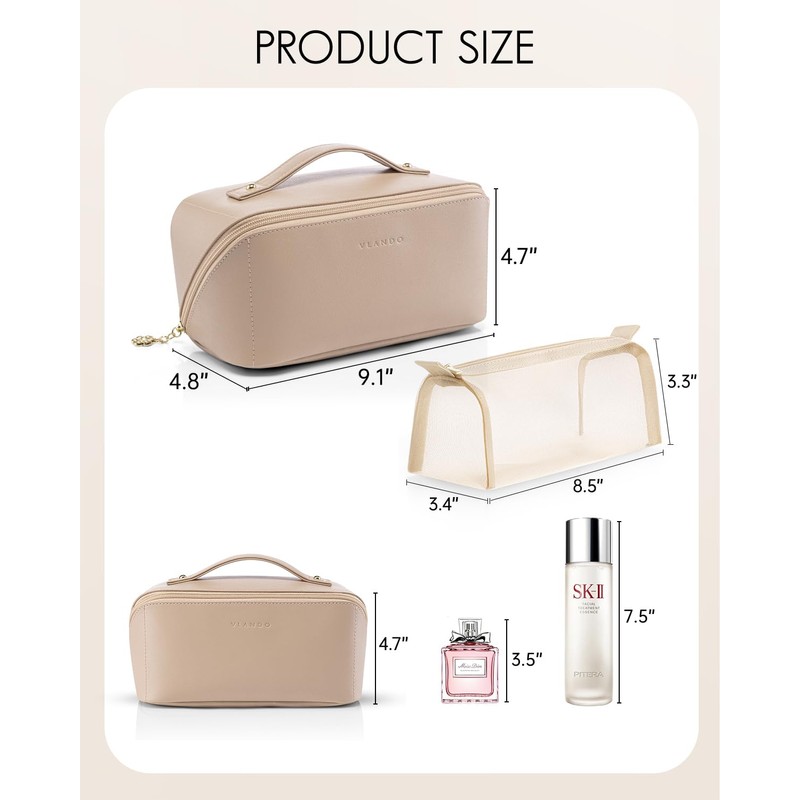 Vlando Large Capacity Travel Cosmetic Bag - Makeup Bag, PU