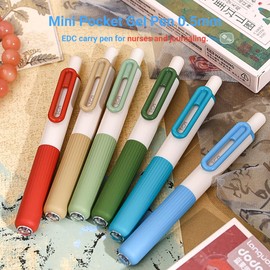 Tinsync Mini Pocket Pen 0.5mm Fine Point, Compact EDC Gel Pen for Nurses and Journaling, Quick-Dry Smooth Writing Disposable Pens, Small & Cute Design (4 Pack, Gray & Pink & Beige & Blue)