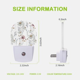 AOWULA Wildflowers Poppy Chamomile Night Light,Plug into Wall Nightlights with Dusk to Dawn Light Sensors,Nightlights for Bedroom/Bathroom/Hallway/Kitchen,Nightlight for Boys Girls Women Men