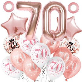 Happy 70th Birthday Balloons Rosegold, 18 Pieces 70th Birthday Decorations for Women Rose Gold 70th Party Balloons for Her Age 70 Years Old Birthday Party Decor Celebration Supplies