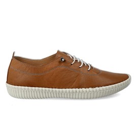 PAYMA - Leather trainers sports shoes for women. Trainers lace-up shoes. Flexible comfort leather. Elastic cords. Colour: brown, navy, red, white, black, khaki., brown