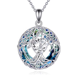 AXELUNA - Collar de plata de ley con colgante de vidrio de plata de ley y regalo de cumpleaños para mujer, Plata esterlina, Circonia cúbica