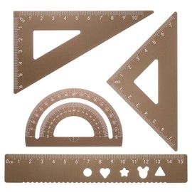 sourcing map 4pcs Triangular Ruler Set 15mm Aluminum Geometric Protractor Triangle Engineering Scale Drafting Ruler Kit for Office Home, Gold