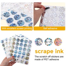 Scratch Stickers Pack of 300 Round Scratch Stickers, 2.5 cm Scratch Labels Round Sticker Stickers, Shiny Hologram Scratch Cards Make Yourself Scratch Stickers for DIY Surprise Stickers