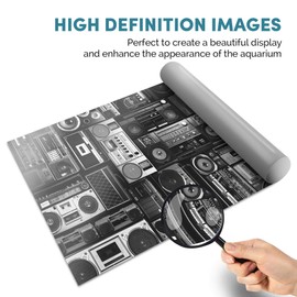 Fish Tank Background 90x45cm BW - Radios Cassette Player Retro Music | Poster Backdrop Decoration Paper #36180