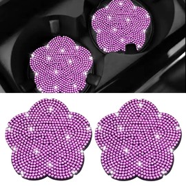 2PCS Bling Car Cup Holder Coasters, 2.67 Inch Crystal Rhinestone Insert Car Cup Coaster, Embedded Drink Mat, Anti Slip Shockproof Decoration Interior Accessories for Women (Pink)