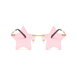 IKUVNA Rimless Star Shape Sunglasses for Women Men Party Streetwear Glasses Trendy Transparent Pentagram Eyewears (Pink)