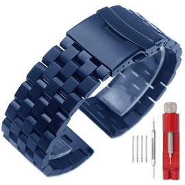 SINAIKE Correa de reloj de metal de 24 mm, 22 mm, 20 mm, 18 mm, correa de acero inoxidable sólido de alta calidad, para hombres y mujeres, azul/negro/plateado, 24mm, Acero inoxidable