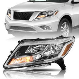 BRYGHT Halogen Headlight Assembly Fit for 2013 2014 2015 2016 Nissan Pathfinder OEM Replacement Headlamp LH (Left/Driver Side), Chrome Housing and Amber Reflector, w/o Bulbs
