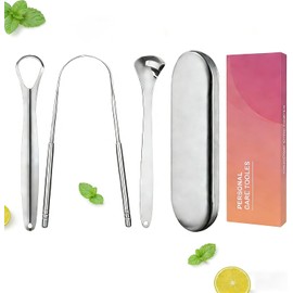 Set de 3 Limpiador de Lengua,Raspador de Lengua Acero Inoxidable,Estuche de Transporte,Tongue Scraper,Kit Limpieza Bucal,Limpia Lengua Niños y Adultos,Para Un Aliento Fresco Y Cuidado Bucal