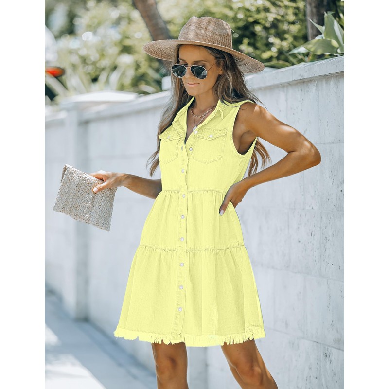 Luvamia Summer Dresses for Women - Denim Dress in Lime