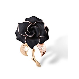 Rose Gold Flower Brooch Black White Rose Petals Brooches & Pins for Women (Black)