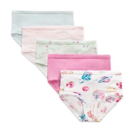 Burt's Bees Baby Girls' Underwear Set - Breathable Organic Cotton Panties, Solids, Stripes and Prints Designs, Pack of 5 Tag-Free Comfort Briefs with Sizes for Toddler Girls 2T to 8 Years Old