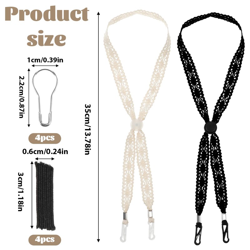 Tweruna 2 PCS Hat Straps for Wind, Adjustable Beige Black