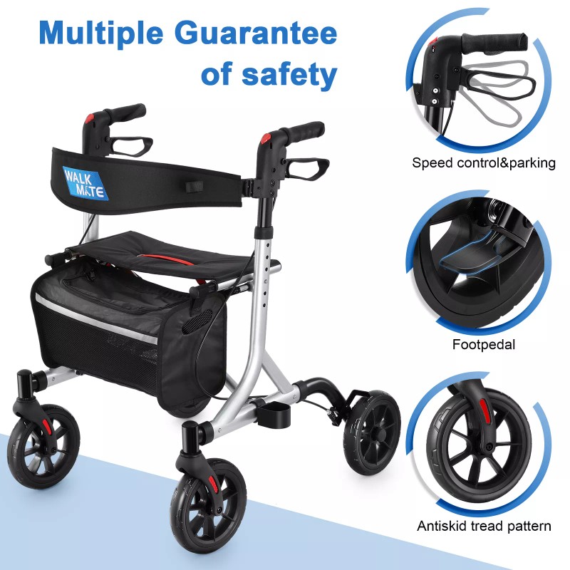 WALK MATE Rolling Walkers for Seniors w/Seat Folding Rollator Walkers