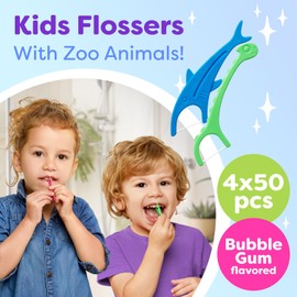 Kids Flossers 2 Pack (100 Total), Kids Floss Picks, Flossers Children, Floss Children, Animal Shapes, Glides Easy Between Teeth, Flosser Helps Prevent Tooth Decay & Gum Disease, Bubble Gum Flavored