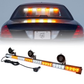 Xprite 35.5" Traffic Advisor Light Bar, LED Emergency Strobe Lights with 21 Flash Patterns, Suction Mount & Cigarette Plug, Strobe Lights for Trucks, SUV, Car - White & Amber