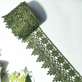 (Olive Green Floral Lace Trim - 5 Yards, 9cm Wide | Wedding Dress Embellishment, Gift Packaging, Party Decor | DIY Sewing & Craft Supplies