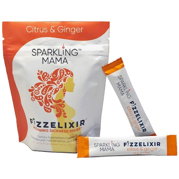 Sparkling Mama's Morning Sickness Relief | Dr. Approved, Women Owned, USA Made. Bubbly Drink Mix. B6 & Magnesium (Motion Sickness, Anti-Nausea, Pregnancy), Fizzelixir (Citrus & Ginger, 8 Sticks)