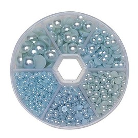 Libiline 1 Box 1170pcs Blue Mix Sizes Round 3/4/5/6/8/10mm Flat Back Beads Half Pearl Scrapbooking Bead for Wedding Ornament (Blue)