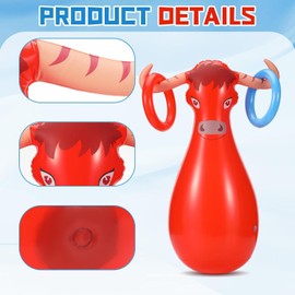 Inflatable Bull Ring Toss Set Include Inflatable Bull 6 Rings Farm Theme Party Supplies for Fiesta Rodeo Party Pool Beach Decoration