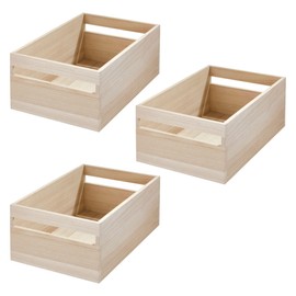 iDesign Paulownia Wood Pantry Storage Bin with Handles - Set of 3 - Natural