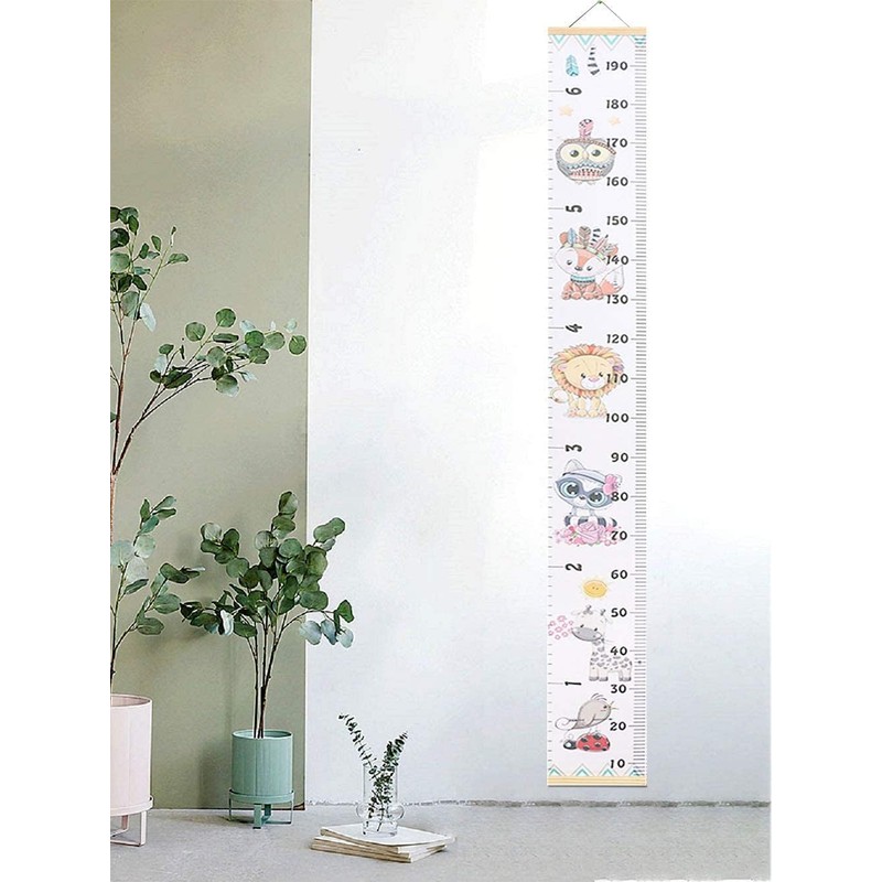 Baby Growth Chart Hanging Ruler, Removable Wood Frame Fabric Canvas