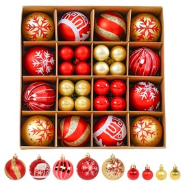 Sporgo 44-Piece Christmas Baubles Set: Christmas Tree Baubles Plastic Christmas Tree Baubles Red Gold Christmas Tree Decorations with Hanger Shatterproof Plastic Christmas Tree Decorations Christmas