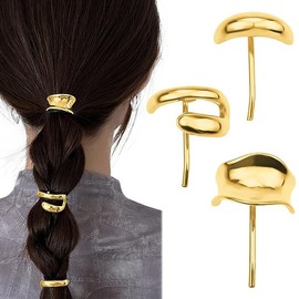 3Pcs Metal Ponytail Cuff Hair Tie Ponytail Holder Hair Clip Barrettes,Metal Ponytail Holder Hair Clip,Metal High Ponytail Buckle Hair Clip,Ponytail Holder Hair Clip High Ponytail Buckle Clips,Gold