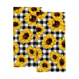 BVOGOS Decorative Hand Towels Sunflower Black White Plaid Face Towel Washcloth 2 Pack Soft Quick Dry Super Absorbent Bathroom Kitchen Towels 30x15 Inches Sunflower Bath Towels