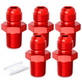 GASHER 5PCS 10AN Male Flare to 3/8" NPT Male Pipe Fitting Straight Aluminum Adapter Fitting Red
