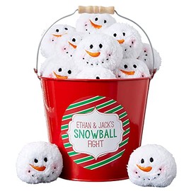 Personalization Universe Snowball Fight Metal Bucket - Customizable for Indoor Snowball Fights, Ideal for Holiday Decor and Parties, Kids Winter Gifts - Red