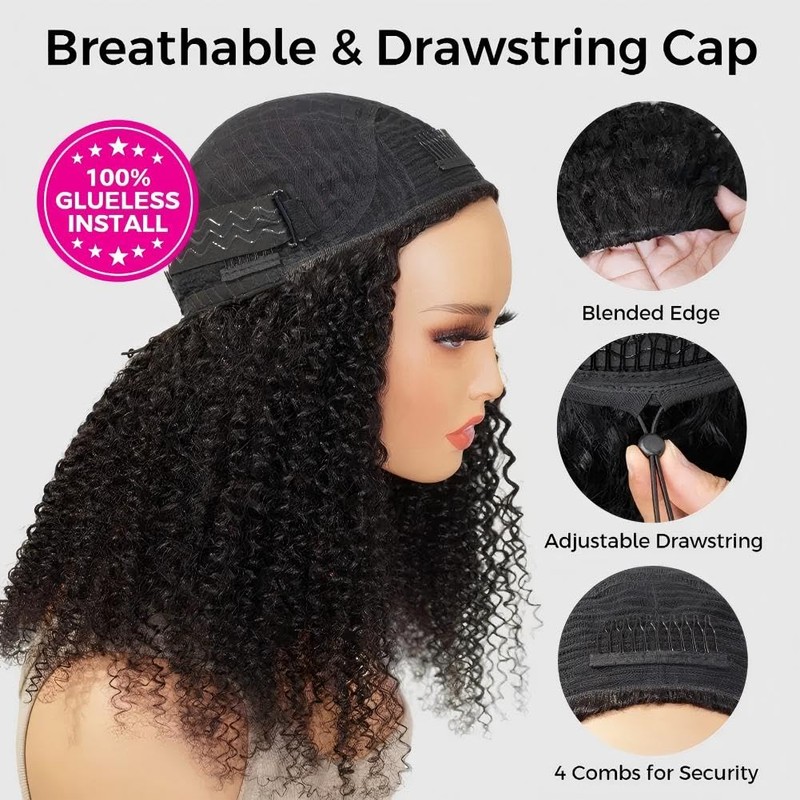 ISEE Half Wig Kinky Curly Seamless Clip Ins Flip Over