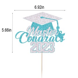 Bejotaa Felicidades Master - Decoración para tartas Mastered It – Suministros de decoración para fiesta de graduación 2023 (azul y plateado)