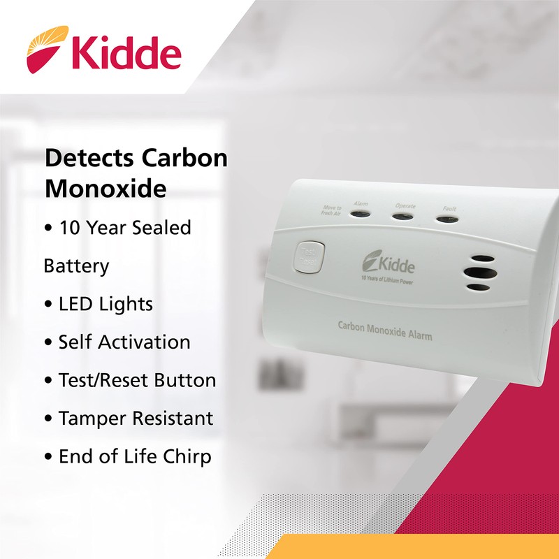 Kidde Worry-Free Carbon Monoxide Detector Alarm with 10 Year Sealed