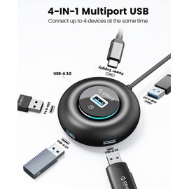 ORICO USB Hub 3.0, 4 Port RGB USB HUB with Extra Power Supply Port, USB Splitter for MacBook, Mac Pro, Mini, iMac, XPS, Surface Pro, Notebook PC, USB Flash Drives, Mobile Hard Drive and More