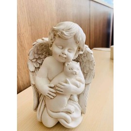 Wings Angel Holding a Cat Statue Faithful Angel Memory Memorial Cat Pet Figurine Garden Statue Indoor Outdoor Home Garden Guardian Rememberance Cat Figurine, 7 inch