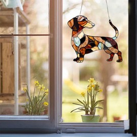 Dachshund Acrylic Hangings | Stained Puppy Window Hangings for Window Decor