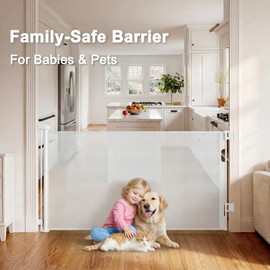 Retractable Baby Gates for Doorways & Stairs, Indoor/Outdoor Mesh Dog Gate for Dogs, Puppies, Infants, Toddlers, Babies, Children, Kids, 33" Tall Expands Up to 60" Width, Safety Retractable Pet Gate
