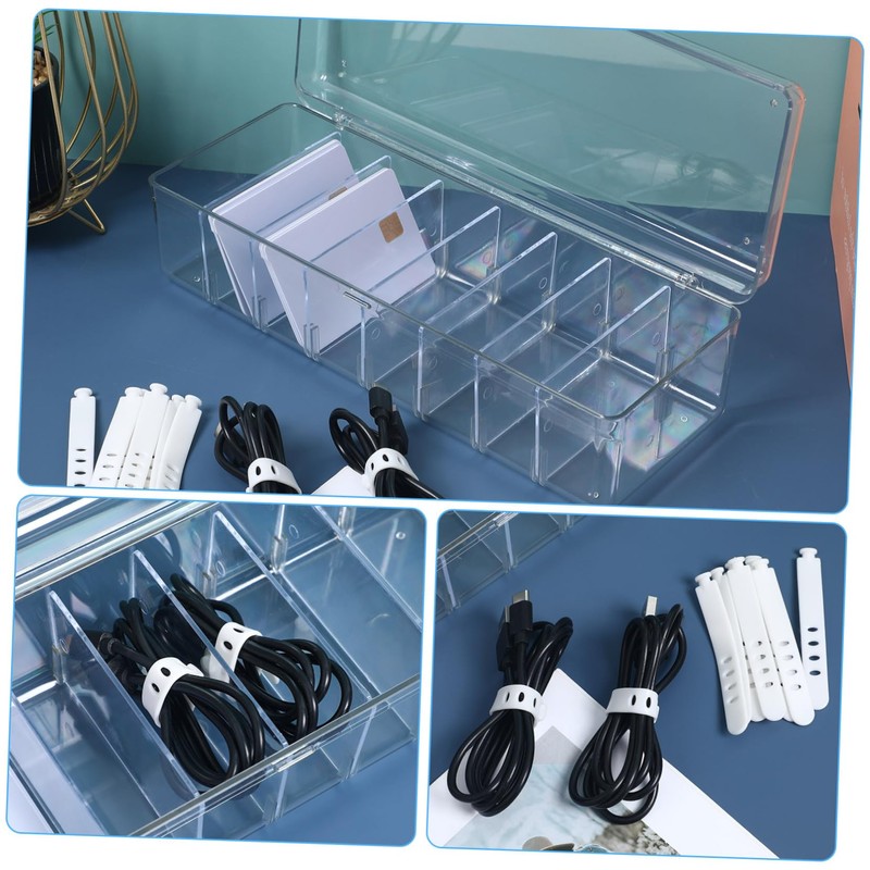 Operitacx 2 Pcs Cable Organizer Box with Lid Transparent Storage