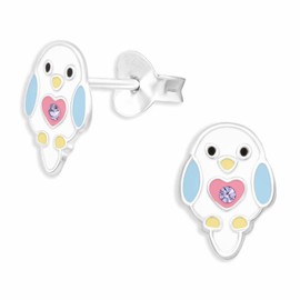 Monkimau Bird Stud Earrings Made of 925 Silver Jewellery Silver Earrings Medical for Children Girls Women, Silver
