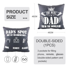 COLOFALLA Dad Birthday Gifts Father's Day Cushion Cover Double-Sided 45x45cm Throw Pillow Cover with Pockets 18 Inch for Dad from Daughter Son for Dad