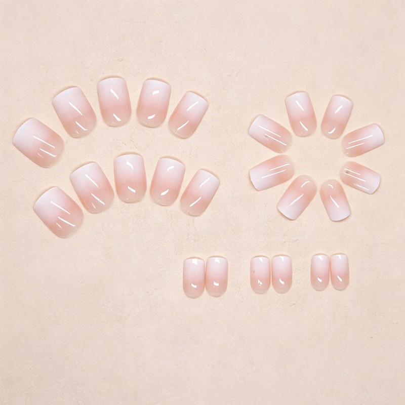 24pcs Short Square False Nails Press on Fake Nail, Nude