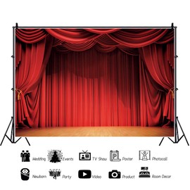 Haoyiyi 10x8ft Red Curtain Backdrops for Stage Backdrop Red Drapes Curtains Panels Swags Window Background Photography Adults Wedding Hall Birthday Music Party Event Stage Show Decoration Photo