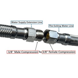 EZ-Fluid 12-Inch Faucet Supply Extension Line 3/8" Male Comp. To 3/8" Female Compression Stainless Steel Braided Faucet Extension Supply Hose Connector Lines,Fits Delta Faucet Plumbing Fitting(1-Pack)